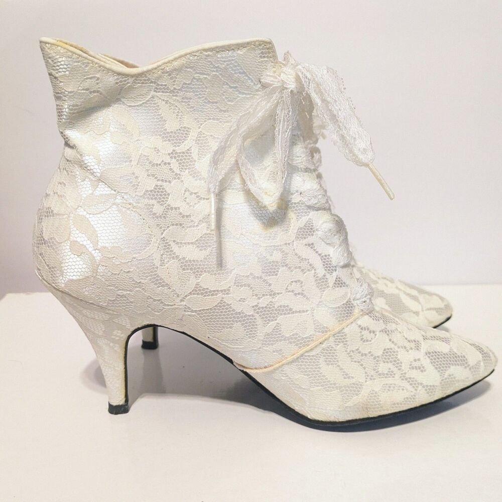 Studio 6 White Lace English Period Historical Victorian Goth 1920s Costume Shoes
